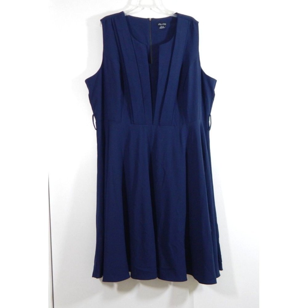 CITY CHIC dress veronica vintage fit flare knee length navy blue plus XXL 24 24W - Picture 1 of 8